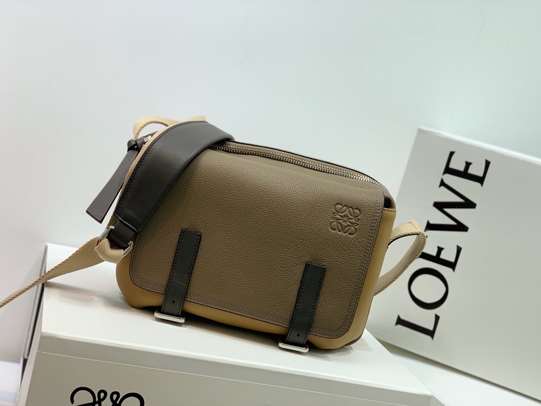 Loewe XS Military Messenger Bag in Soft Grained Calfskin Brown/Tan